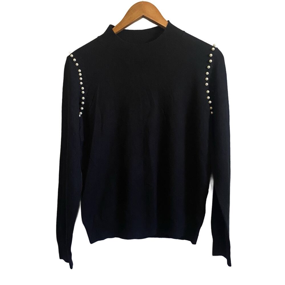 Catherine Malandrino Pearl Accent Mock Neck Long Sleeve Sweater Large NWT Office